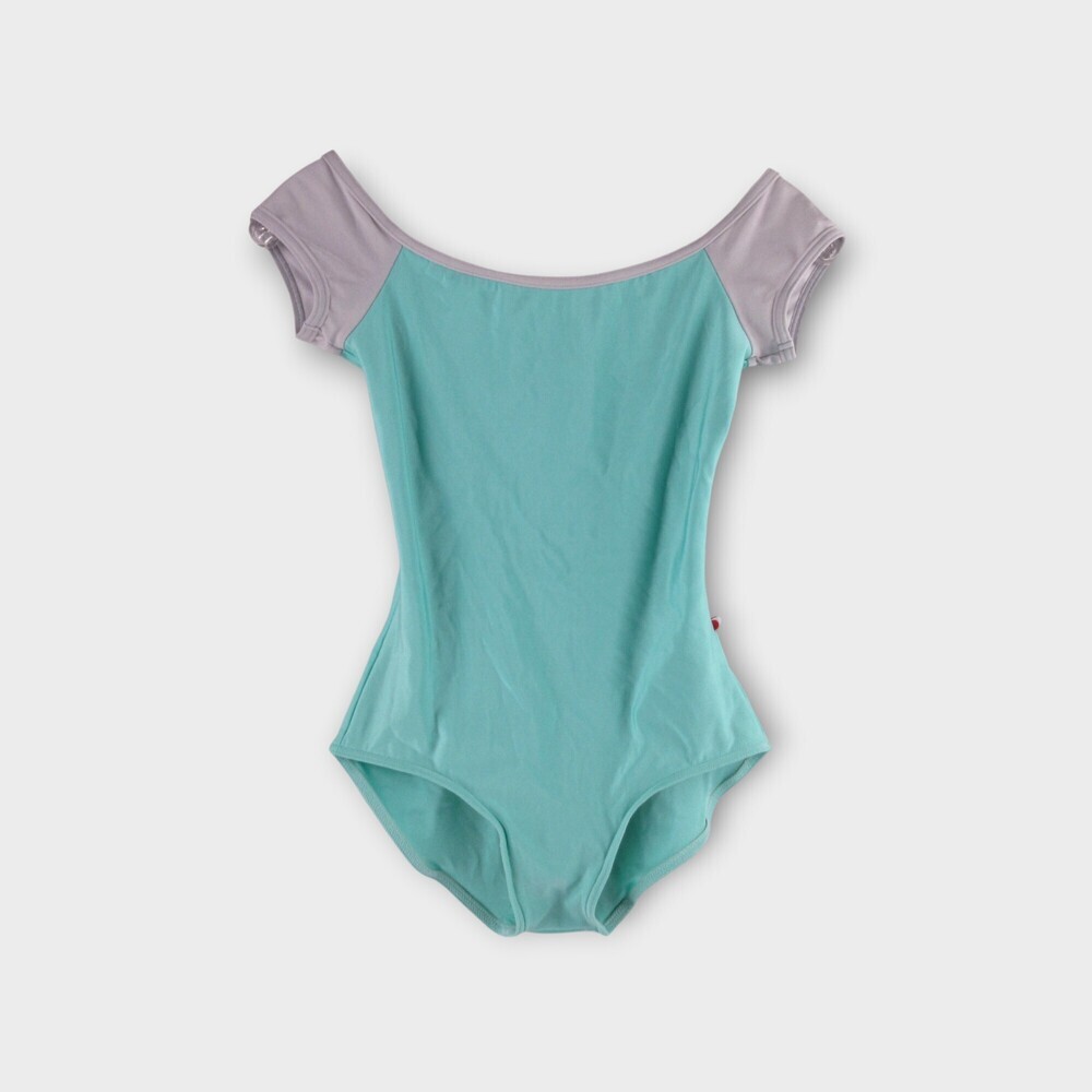Yumiko Wendy Two-Tone Cap-Sleeve Leotard Size M Mint stretch fitted scoopback